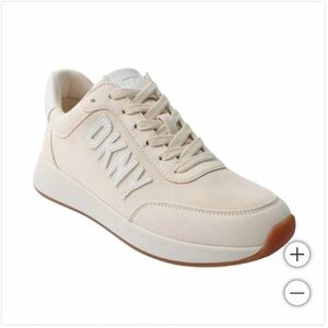 DKNY Women's Cream Lace-Up Sneakers with Tan Toe Accent